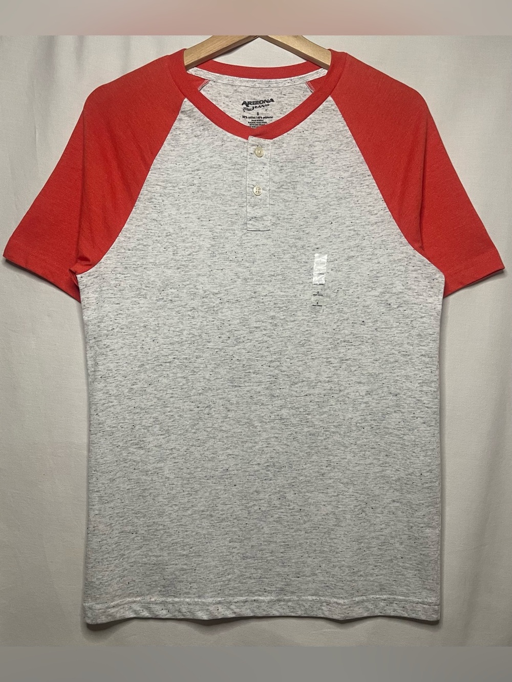 Arizona Jean Company Grenadine Oatmeal Henley Tee with Orange Short Sleeves
